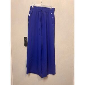 Shein Women's Blue‎ Wide Leg Palazzo Pants Drawstring Waist Button Accents XL
